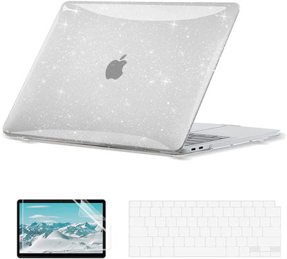 Picture of EooCoo Glitter Hard Case Compatible with MacBook Air 13 inch M1 Chip 2021-2018 with Retina Display, Air 13.3 inch Plastic Protective Case + Keyboard Cover + Screen Protector, Sparkly Clear