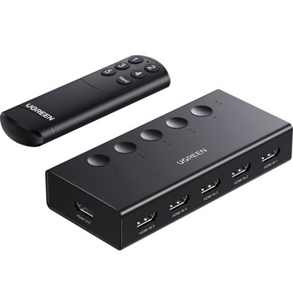 Picture of UGREEN HDMI Switch 5 in 1 Out 4K@60Hz, HDMI Splitter with Remote 5 Port HDMI Switcher Selector Support 3D CEC HDR HDCP2.2 Compatible with PS5/4/3 Xbox Nintendo Switch Roku TV Fire Stick Black