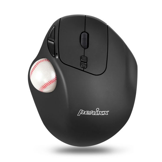 Picture of Perixx PERIMICE-717BAB Wireless Trackball Mouse - Build-in 1.34 inches Trackball - 2 DPI Switch - Unique Sports Baseball Design Edition