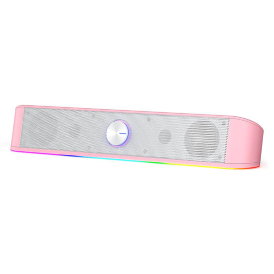 Picture of Redragon GS560 RGB Desktop Soundbar, 2.0 Channel Computer Speaker with Dynamic Lighting Bar Audio-Light Sync/Display, Touch-Control Backlit with Volume Knob, USB Powered w/ 3.5mm Cable, Pink