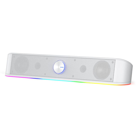 Picture of Redragon GS560 RGB Desktop Soundbar, 2.0 Channel Computer Speaker with Dynamic Lighting Bar Audio-Light Sync/Display, Touch-Control Backlit with Volume Knob, USB Powered w/ 3.5mm Cable, White