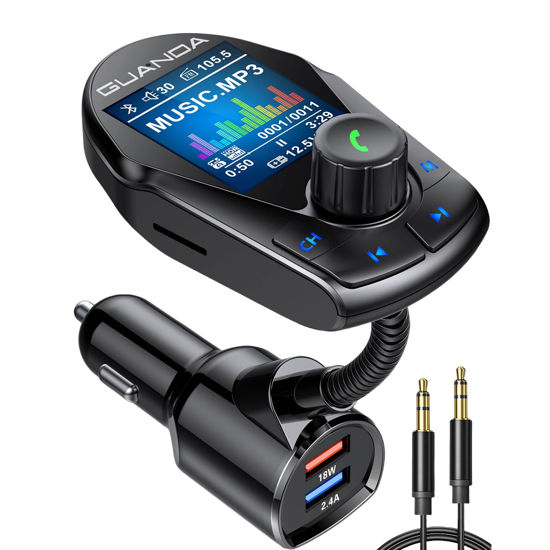 Picture of Bluetooth FM Transmitter (Upgraded Version) in-Car Wireless Radio Adapter Kit W 1.8" Color Display Hands-Free Call Fast Charging 18W and Smart 2.4A Dual USB Ports, TF Card MP3 Player