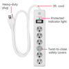 Picture of GE 6-Outlet Surge Protector, 4 Pack, 3 Ft Extension Cord, Power Strip, 800 Joules, Flat Plug, Twist-to-Close Safety Covers, Protected Indicator Light, UL Listed, White, 54631