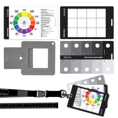 Picture of Artist Viewfinder and Color Checker Passport with Lanyard (Measures up to 31") - Pocket Color Wheel, Gray Scale Value Finder, White Balance Card for Camera Accessories for Photography