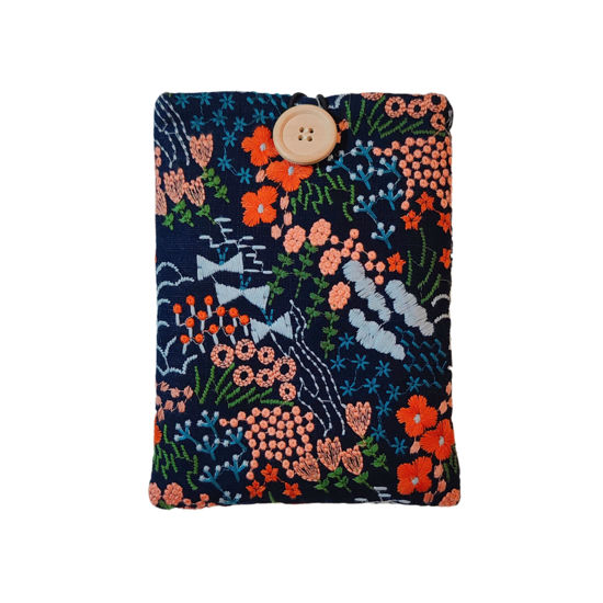 Picture of Zosiana Designs Embroidered Floral Kindle Sleeve - Compatible with Paperwhite/Basic (6''), Paperwhite (6.8''), Signature (6.8'') - Cotton Padded E-Reader Cover (Floral Meadow - Blue)