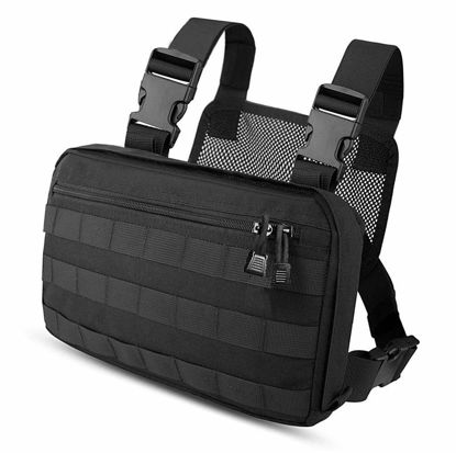 Picture of abcGoodefg Tactical Chest Rig Molle Radio Chest Harness Holder Holster Vest Front Chest Pouch Outdoor Chest Bag Chest Pack (BLACK)