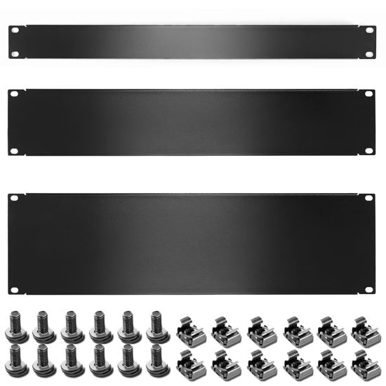 Picture of 1U 2U 3U Blank Rack Mount Panel, Spacer Black Rack Mount Cover Support bar for Enclosure Network Cabinet Cable Management Bar Slot (1U 2U 3U)