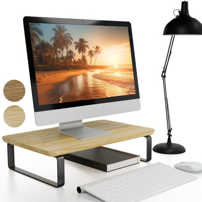 Picture of Beautiful Wooden Monitor Stand for Desk - Sturdy Stand Rises Your Monitor to the Perfect Ergonomic Level - Sleek and Functional Computer/Laptop Stand Design Elevates Any Workspace & Maximizes Space