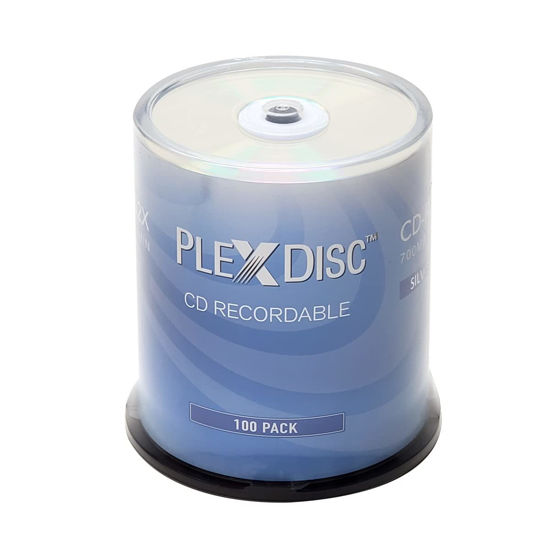 Picture of PlexDisc CD-R 700MB 52X Silver Inkjet Hub Printable Recordable Media - 100pk Cake Box (FFP) 631-315-BX, 100 Discs