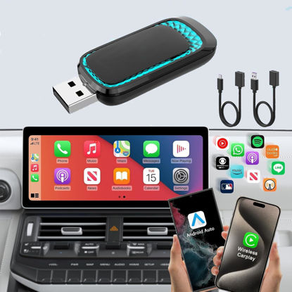 Picture of Android Auto Wireless Adapter and Wireless Carplay Adapter 2024 Upgrade,Plug & Play Apple Carplay Dongle Converts Factory Wired to Wireless CarPlay Adapter for iPhone with USB-A to USB-C/USB-A Cable