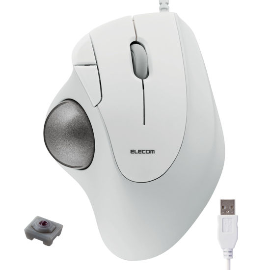 Picture of ELECOM Ergonomic Comfort Design Trackball IST Wired USB-A Connection, Smooth Tracking with Ruby Ball Bearing, 36mm Ball, Thumb Control, Compatible for Windows, PC, and Mac White (M-IT10URWH)