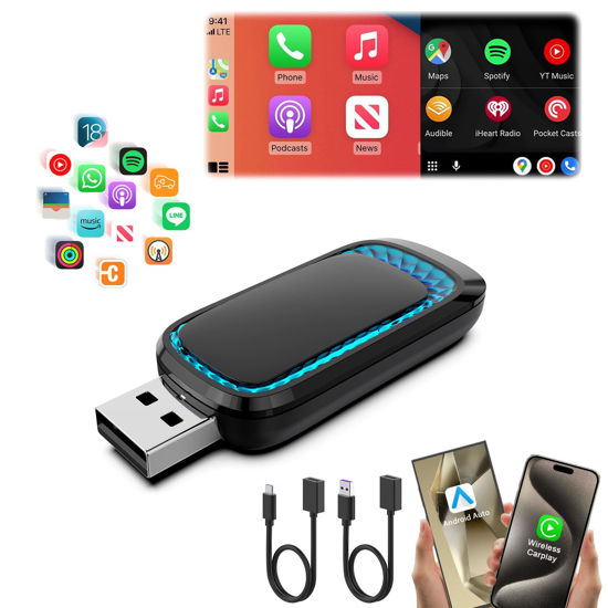 Picture of Android Auto Wireless Adapter & Wireless CarPlay Adapter-Mini USB CarPlay Wireless Stick Converts Factory Wired to Wireless CarPlay Dongle Magic Link CarPlay for iOS 10+/Android 11+ Plug&Play No Delay