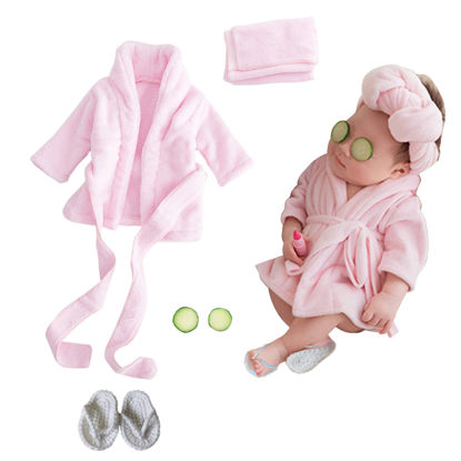 Picture of SPOKKI Newborn Photography Props Baby Girl 5 PCS Bathrobes Bath Towel Outfit with Slippers Cucumber Photo Props for Infant Boys Girls(0-6 Months)