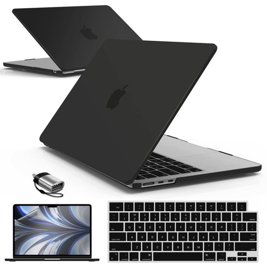 Picture of IBENZER Compatible with 2024 2023 2022 MacBook Air 13 inch Case M3 A3113 M2 A2681, Hardshell Case & KeyboardCover & ScreenFilm & Type-C Adapter for Mac Air 13.6, Black, AT13-KK-BK+2TC