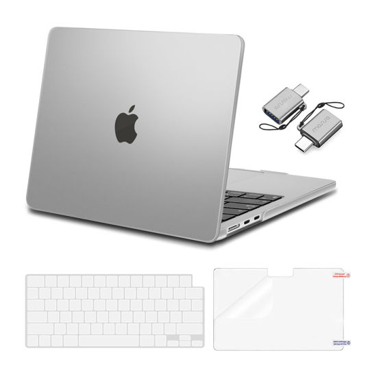 Picture of MOSISO Compatible with MacBook Air 13 inch Case 2024 2023 2022 M3 A3113 M2 A2681 Touch ID, Plastic Hard Shell&Keyboard Cover&Screen Film&Type C Adapter for MacBook Air 13.6 inch Case, Frost