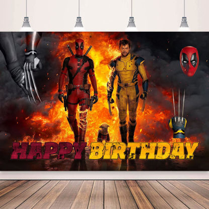 Picture of Deadpol Birthday Party Decorations Backdrop 5x3Ft Birthday Party Banner for Photography Cool Themed Large Size Party Wall Background for Boys Girls Birthday Party