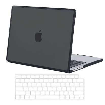 Picture of BlueSwan Case Compatible for MacBook Pro 14 inch 2024-2021 M3 M2 M1 A2918 A2992 A2779 A2442, Anti-Cracking and Anti-Fingerprint Hard Shell Case with Keyboard Cover, Soft TPU Bumper+PC, Frosted Black