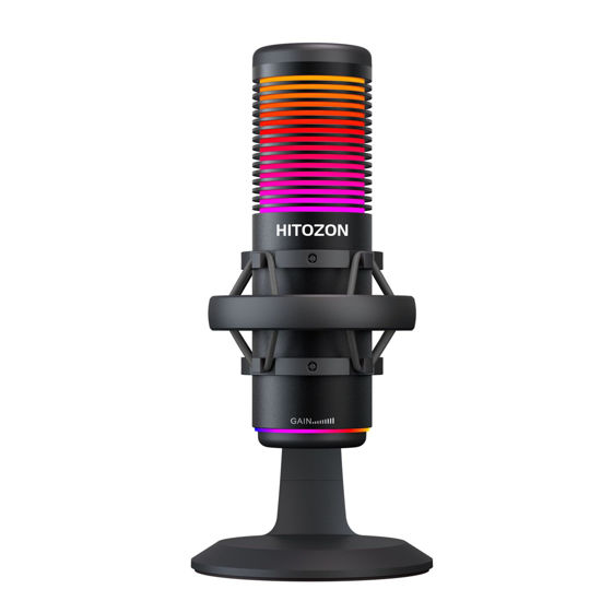 Picture of HITOZON Gaming USB Microphone,USB Condenser Microphone with RGB,Mute,Gain,Monitoring,Plug&Play USB mic for Gaming,Podcasts Videos,Streaming,Recording Support PS4/5/PC