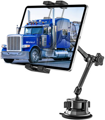 Picture of Metal Tablet Mount for Truck - Heavy Duty [Super Suction Cup] Tablet Truck Mount Dashboard Windshield for Car/Semi Truck/Pickup/Van/SUV/Commercial Vehicle for 4.7-13" iPad Pro Air Mini, iPhone, Galaxy