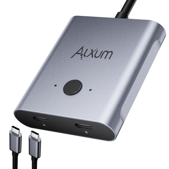 Picture of Alxum Bi-Directional USB C Switch - 2 in 1 Out/1 in 2 Out 2 Computers Share 1 USB C Devices,USB C Switch Selector Support 8K@60Hz Video 10Gbps Data Transfer, USB C Cables Included