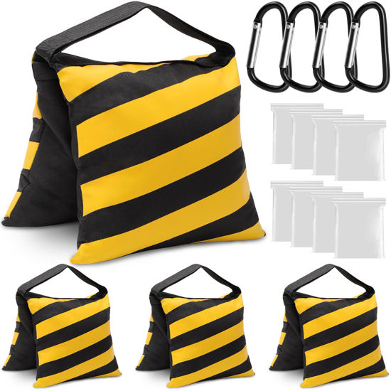 Picture of Aimosen 4 Packs Yellow Sandbag Weight Bags for Light Stand Photography Video Equipments, Heavy Duty Saddlebags for Backdrop Stand, Photo Tripod, Pop up Tent, Umbrella Base, Fishing Chair, Picnic Table