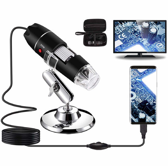 Picture of Bysameyee USB Digital Microscope 40X to 1000X, 8 LED Magnification Endoscope Camera with Carrying Case & Metal Stand, Compatible for Android Windows 7 8 10 11 Linux Mac