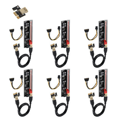 Picture of VER009S-PLUS PCI-E 1X to 16X Riser Card,8 Solid Capacitors,6PIN SATA Power Cable,60cm USB 3.0 Extension Cable,Suitable for GPU Bitcoin Ethereum Mining (6Pack)