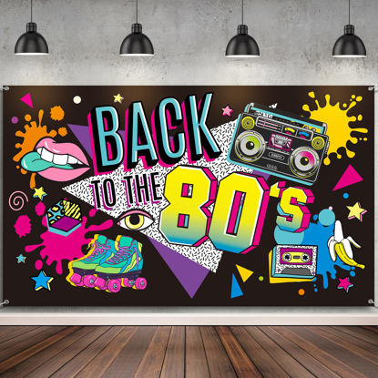 Picture of 80's Party Decorations Back to The 80's Banner 80's Backdrop Decoration for Photography Background 80's Party Supplies, 73 x 43 x 0.04 Inch