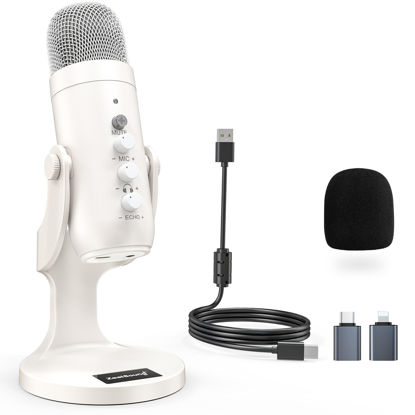 Picture of ZealSound USB Microphone,Quick Mute Noise Cancel for Phone Computer PC PS5,Gaming Microphone with Gain Control,Echo Monitor Volume Adjust for Streaming Vocal Recording ASMR Podcast Video K66 White