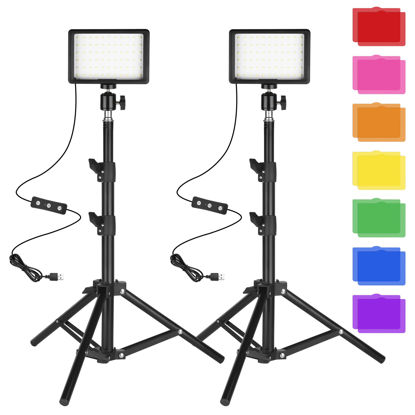 Picture of LED Photo Video Light 2-Pack, Ci-Fotto Dimmable 5600K USB LED Continuous Light Photography Light with Tripods and Color Filters for Photo Studios, YouTube, TikTok, Video Recording, Game Streaming