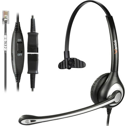 Picture of Wantek Yealink Phone Headset with Quick Disconnect Cord, RJ9 Office Telephone Headsets with Mic Noise Cancelling Compatible with Yealink VoIP Phone T21P T42S T46S T48S T27G T53W T54W Grandstream Snom