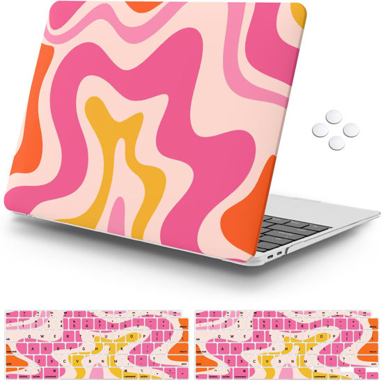 Picture of iCasso Compatible with MacBook Air 13 inch Case 2021 2020-2018 Release A2337 M1 A2179 A1932 Touch ID, Plastic Hard Shell Case for Mac Air 13.3+ Keyboard Cover + Screen Protector, Pink Abstract Wave