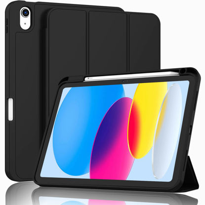 Picture of ZryXal New iPad 10th Generation Case 10.9 Inch 2022 with Pencil Holder, Smart iPad Case with Soft TPU Back [Support Auto Wake/Sleep] (New Black)