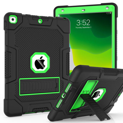 Picture of TIMISM Case for iPad 9th Generation/iPad 8th Generation/iPad 7th Generation (10.2 Inch, 2021/2020/2019 Model), Heavy Duty Shockproof Anti-Slip Hard Hybrid Three Layer Protective Cover, Black+Green