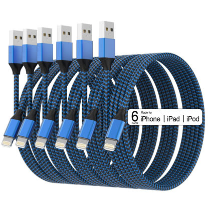 Picture of Lightning Cable iPhone Charger 6PACK-3/3/6/6/6/10 FT Apple MFi Certified Lightning Nylon Braided Cable Fast Charging Cord Compatible with iPhone 14 13 12 11 Pro Max XR XS X 8 7 6 Plus SE iPad and More