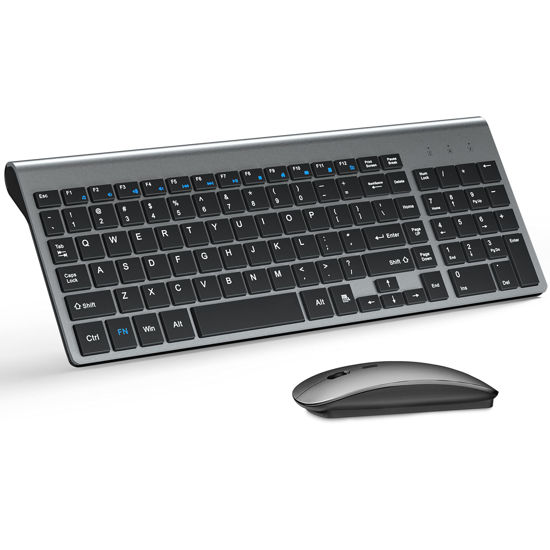 Picture of TopMate Wireless Keyboard and Mouse Ultra Slim Combo, 2.4G Silent Compact USB Mouse and Scissor Switch Keyboard Set with Cover, 2 AA and 2 AAA Batteries, for PC/Laptop/Windows/Mac - Gray Black