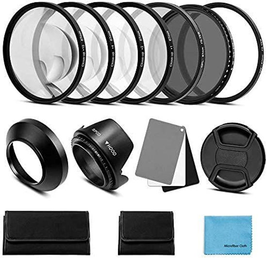 Picture of 55mm Lens Filter Accessories Kit:UV CPL Adjustable ND Filter(ND2-ND400),Macro Close up Filter Set(+1,+2,+4,+10),Lens Hood,3 in 1 Grey Card for Canon Nikon Sony Pentax Olympus Fuji DSRL Camera