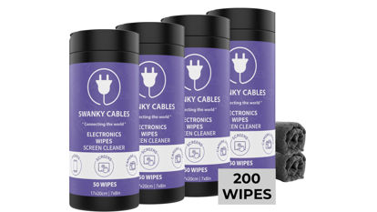 Picture of Swanky Cables Screen Cleaner Wipes: Electronic Wipes for Screens - Computer Screen Wipes for Lens, Phone, Tv Screen and Monitor Cleaning - Tech Wipes & Microfiber Cloth (Canister, 200 Count)