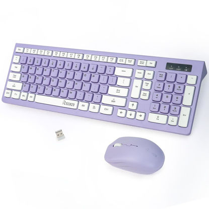 Picture of RECCAZR Wireless Keyboard and Mouse Combo, Full-Sized Wireless Keyboard and Adjustable DPI Mouse, 2.4GHz USB Receiver, Wireless Keyboard and Mouse for PC, Windows, Desktop, Laptop (Purple)