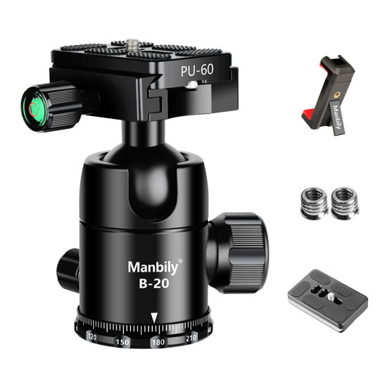 Picture of Manbily Ball Head for Shooting Stick Tripod, CNC Metal Aluminum Clamp Rest Head for Hunting, 360° Panoramic Ball Head for DSLR Camera, Load up to 33lbs/15kg