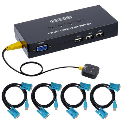 Picture of DGODRT VGA KVM Switch 4 Port, USB VGA KVM Switcher for 4 Computers Share 1 Monitor 3 USB Devices Keyboard Mouse Scanner Printer, Including 4 KVM Cables & Desktop Control