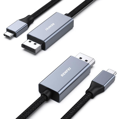 Picture of BENFEI 2 Pack USB-C to DisplayPort 6 Feet Cable(8K@60Hz 4K@144Hz), USB Type-C to DisplayPort Cable [Thunderbolt 3/4 Compatible] with iPhone 15 Pro/Max, MacBook Pro/Air 2023, iPad Pro, iMac, S23,XPS 17