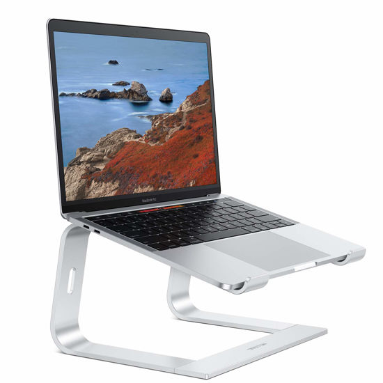 Picture of OMOTON Laptop Stand, Detachable Laptop Mount, Aluminum Laptop Holder Stand for Desk, Compatible with MacBook Air/Pro, Dell, HP, Lenovo and All Laptops (11-16 inch), Silver