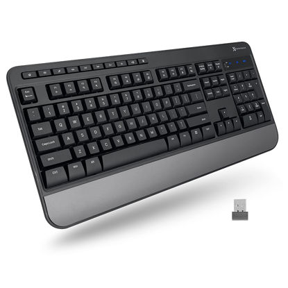 Picture of X9 Multimedia USB Wireless Keyboard - Comfortable and Quiet Typing - Full-Size Ergonomic Computer Keyboard Wireless with Wrist Rest - Cordless Keyboard for Laptop Desktop PC and Chrome