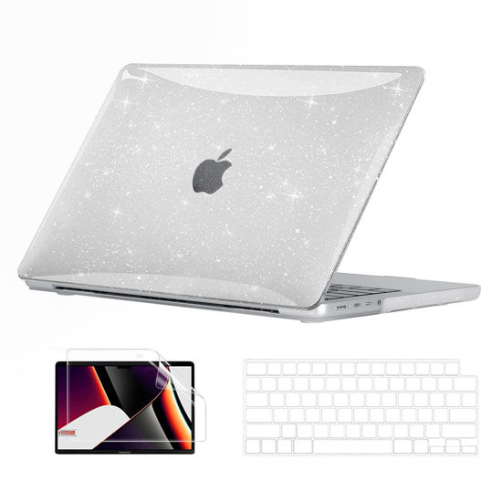 Picture of EooCoo Case Compatible with MacBook Pro 14 inch 2024 2023 2022 2021 M3 M2 M1 A2918 A2992 A2779 A2442 Pro Max Chip, Hard Shell Cases with Keyboard Cover, Screen Protector - Sparkly Clear