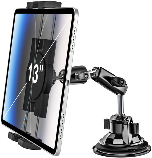 Picture of Heavy Duty Car Tablet Mount Holder - [Metal Arm] Dashboard Windshield Suction Cup Tablet Holder for Truck/Car Mount, for 4-13" Tablet Like iPad Pro 12.9, Air, Mini, Galaxy Tab, Z Fold, Fire HD, iPhone