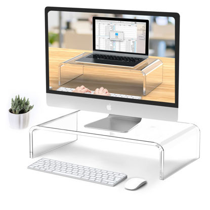 Picture of Beimu Acrylic Monitor Stand Riser Clear Laptop Stand for Desk Acrylic Monitor Riser for Desk Accessories Aesthetic Laptop Riser Clear Computer Stand White Office Supplies for Women Essentials