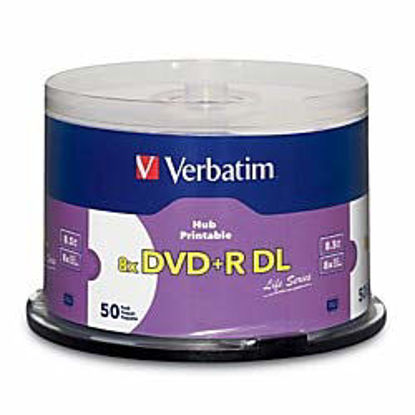 Picture of Verbatim Inkjet Hub Printable DVD+R DL Spindle, White, Pack of 50