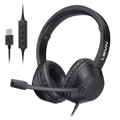 Picture of LEVN Headset with Mic, USB Headset with Microphone for PC, Headset with Microphone for Pc with Noise Canceling Microphone for Laptop, USB Headset for Work from Home/Call Center/Open Office