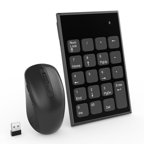 Picture of Wireless Number Pad and Mouse, 19 Keys Portable Ultra Slim 2.4GHz 10 Key USB Keypad and 3 Adjustable DPI Silent Mouse Set for Laptop, Notebook, Desktop, PC Computer - Use One USB Receiver